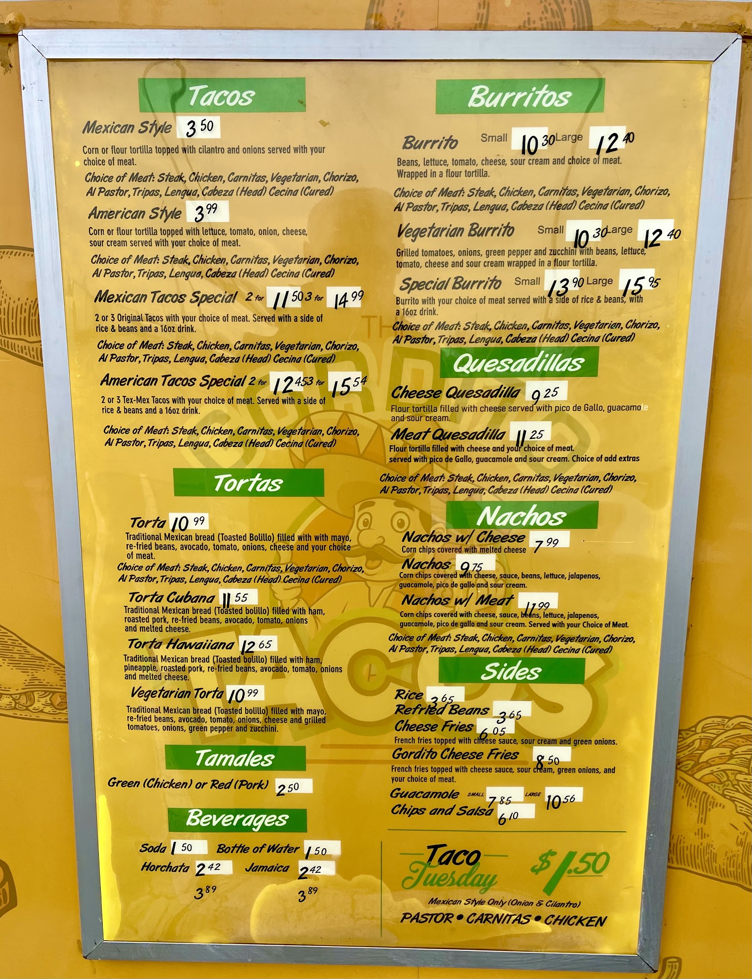 The Gordito Tacos Menu