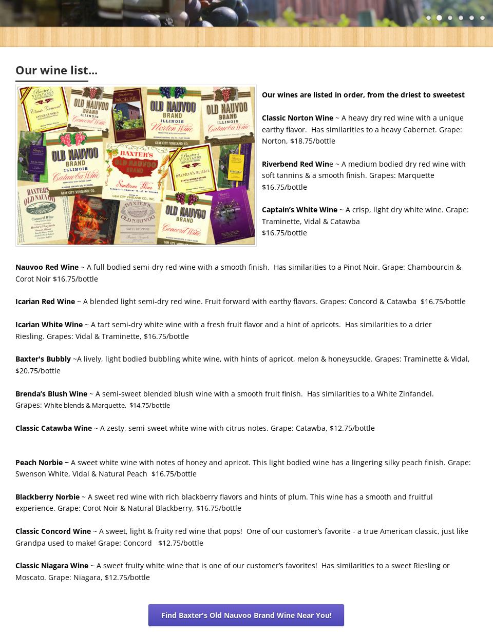 The Wine Barrel at Baxter's Vineyards Menu