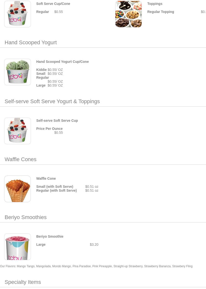 TCBY Menu