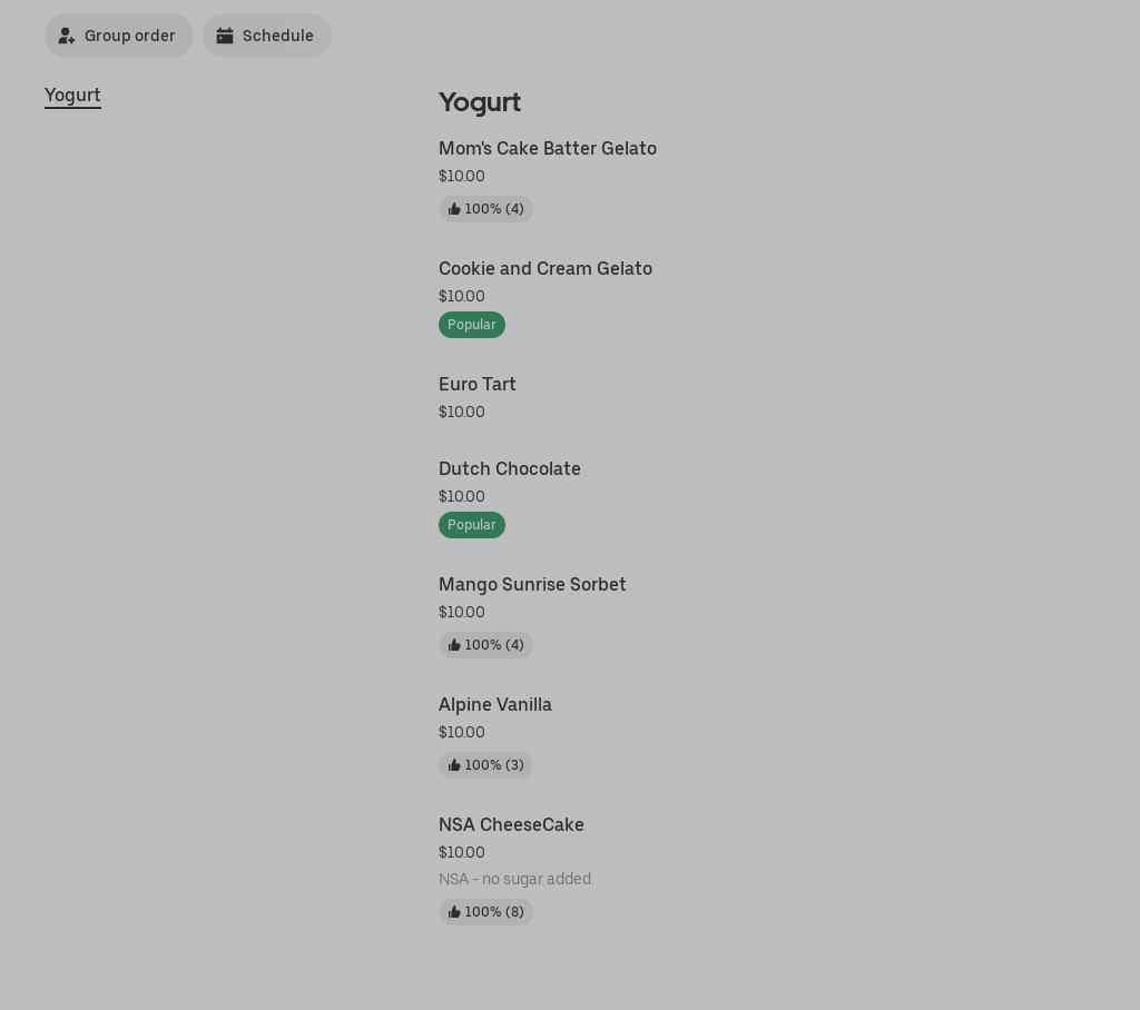 Forever Yogurt HIP Menu