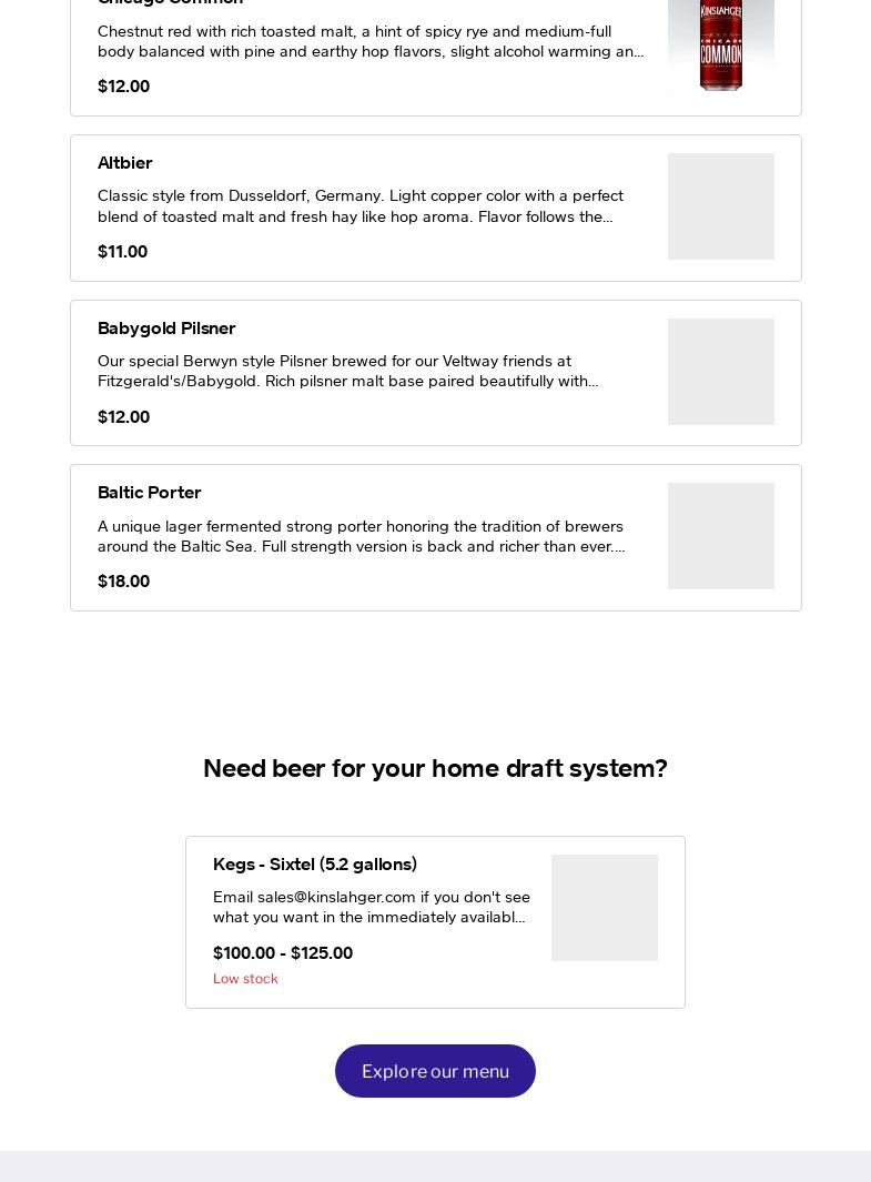 Kinslahger Brewing Company Menu