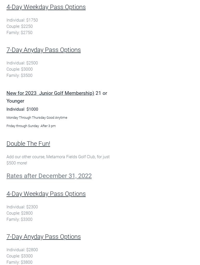 Weaver Ridge Clubhouse Restaurant Menu