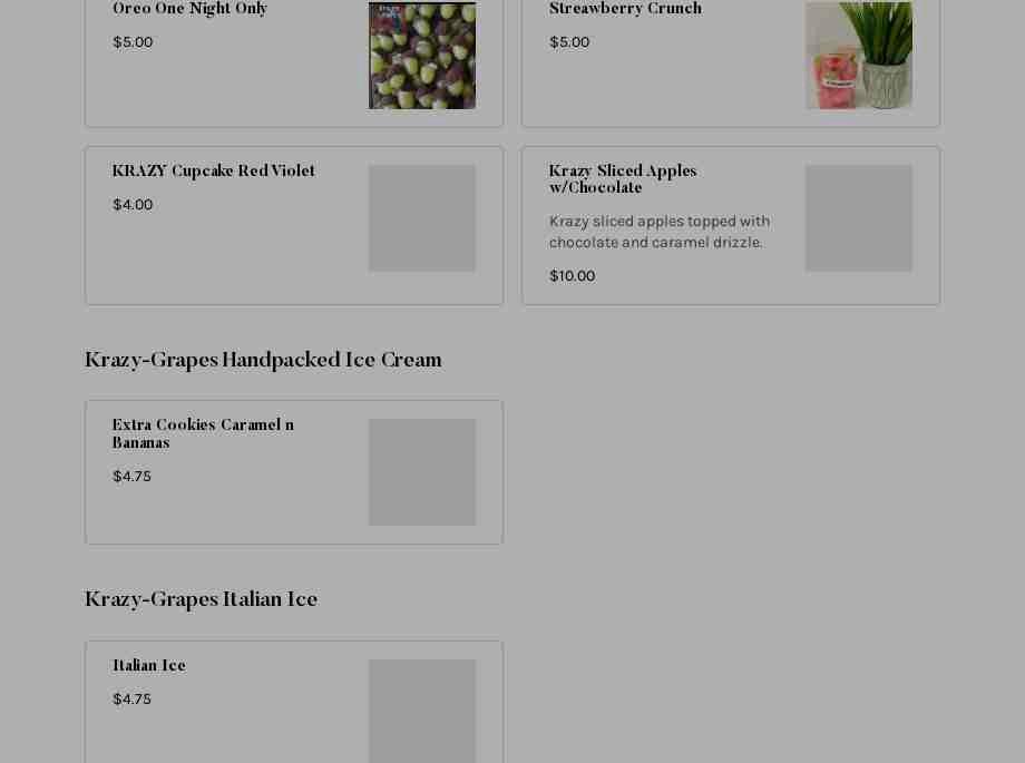 Krazy Grapes Menu