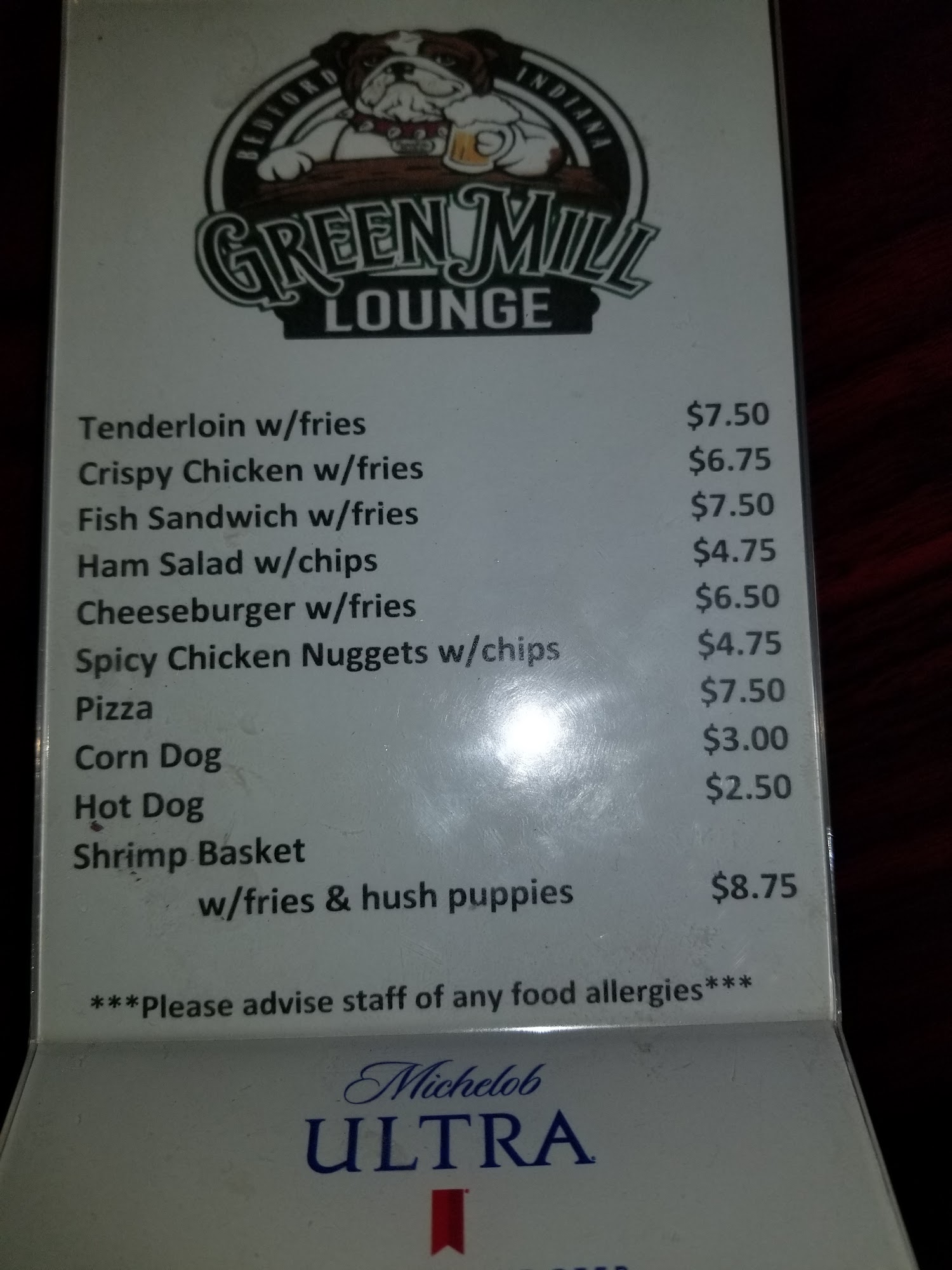 GREEN MILL LOUNGE Menu