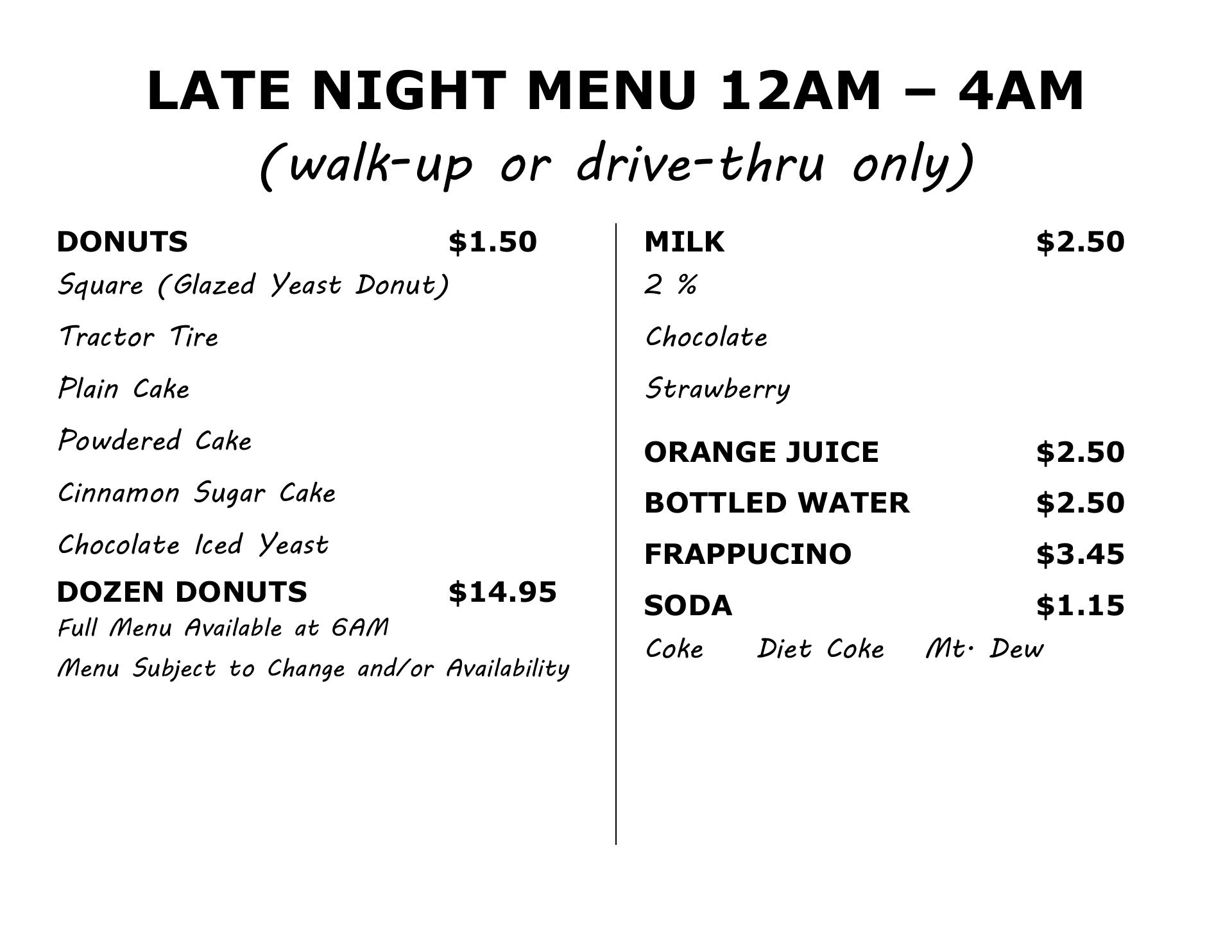 Square Donuts Menu