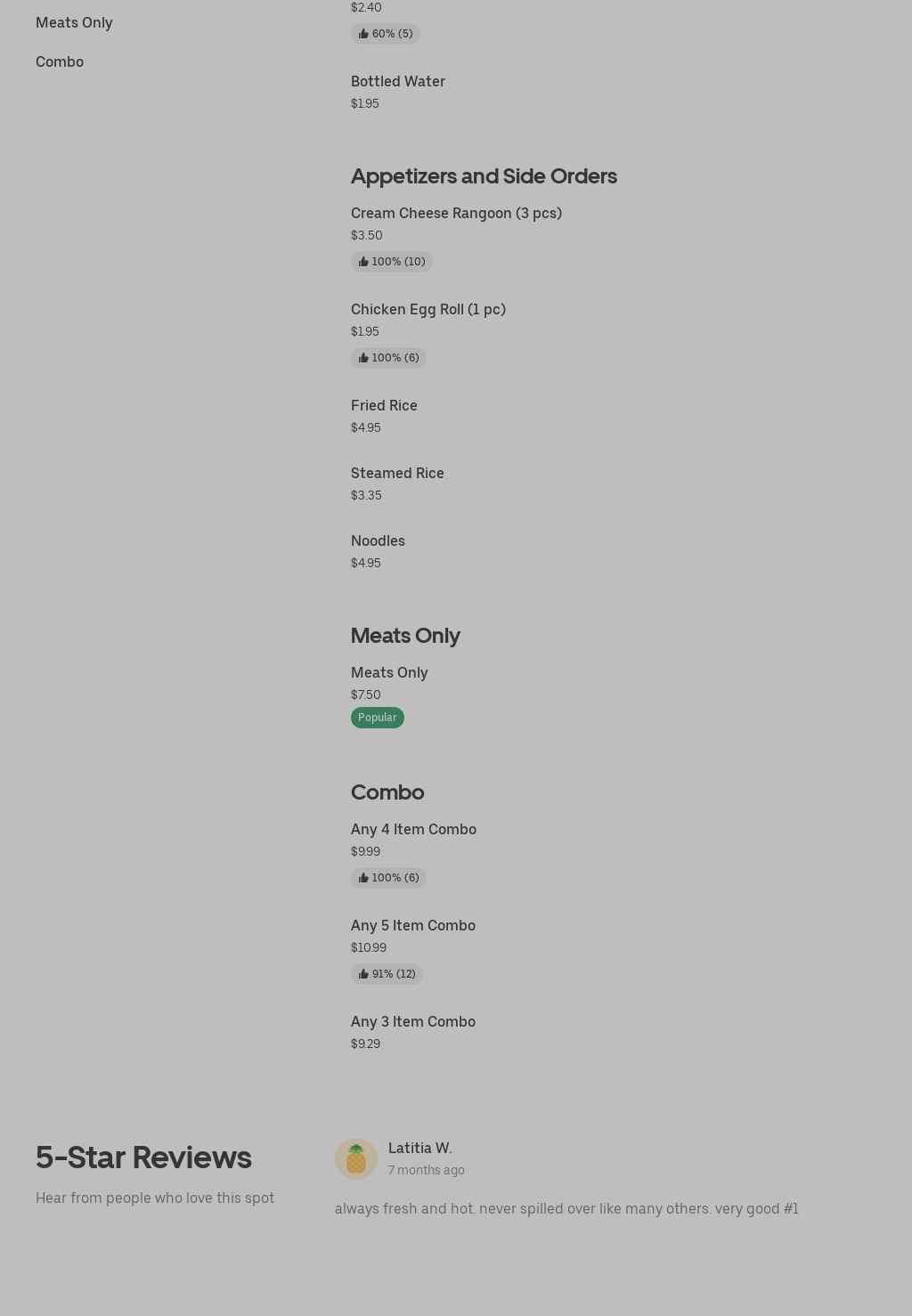 China Experience Menu