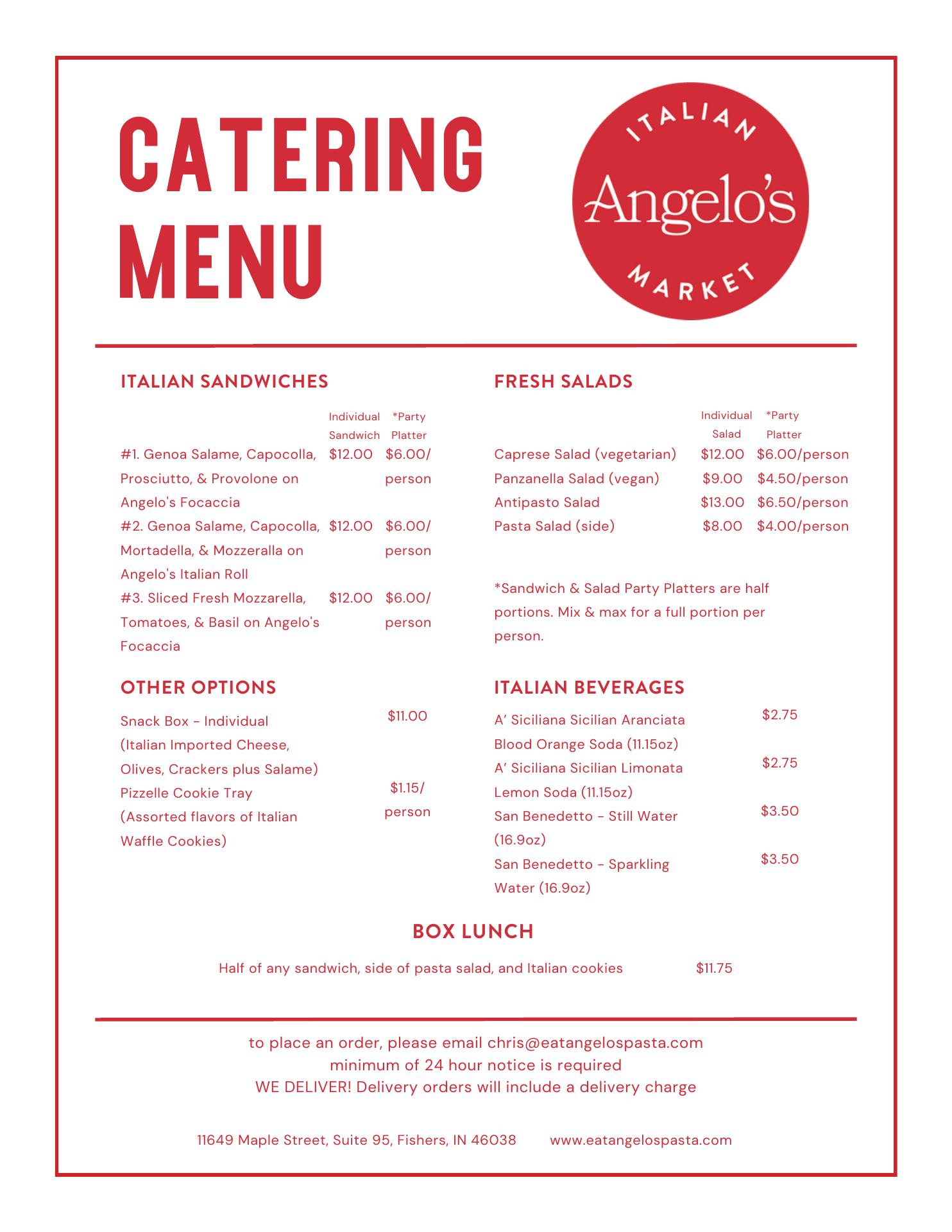 Angelo's Italian Market Menu