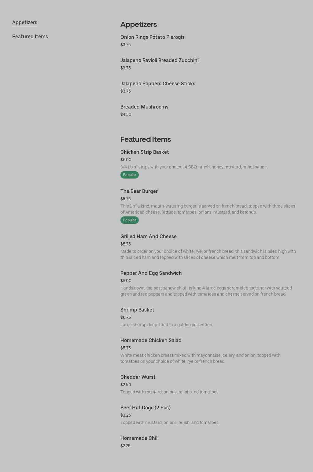 New Chicago Bar and Grill Menu