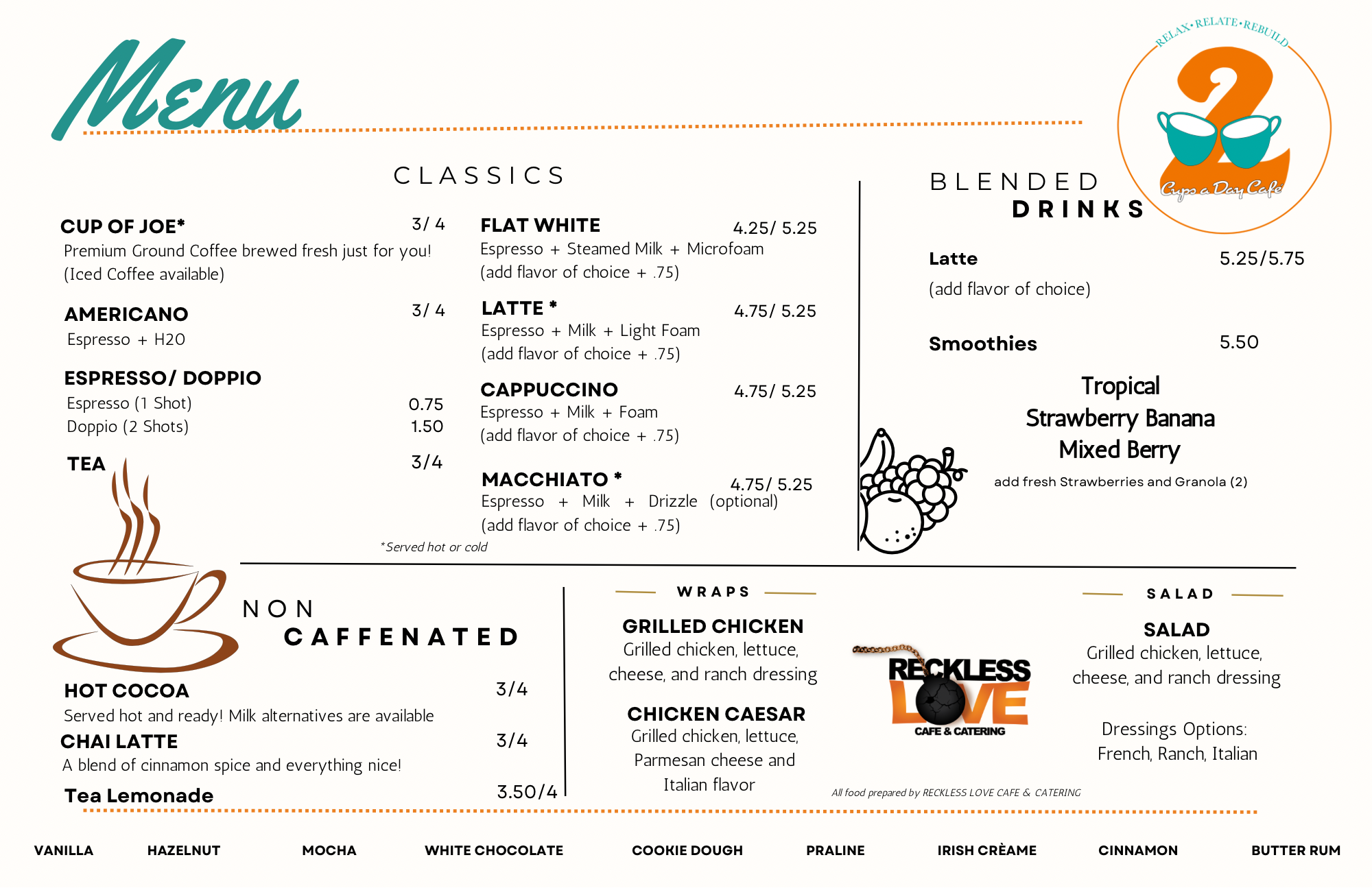 2 Cups A Day Cafe Menu