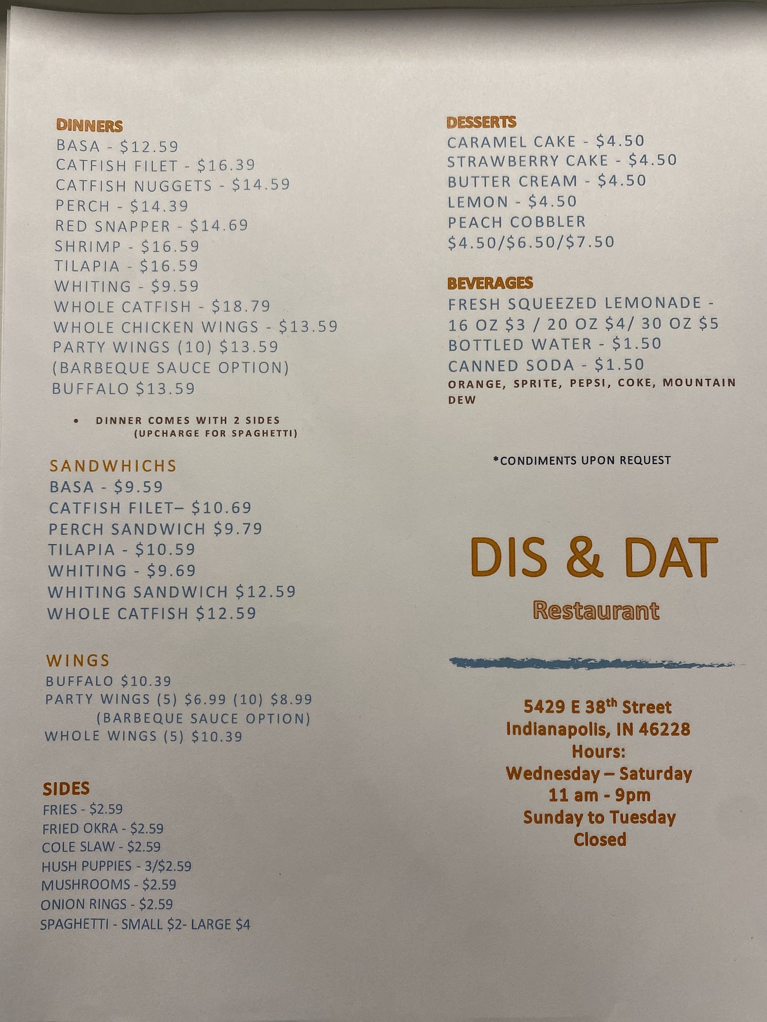 Dis & Dat Seafood and Variety Menu
