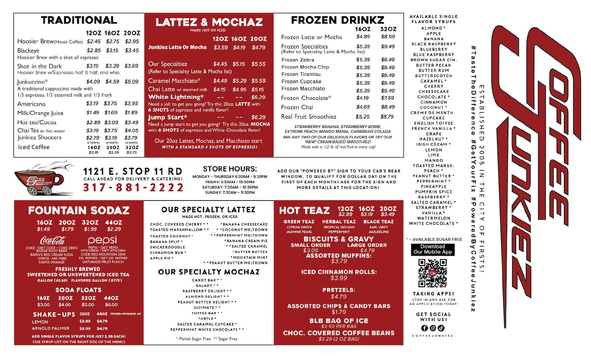 Coffee Junkiez Menu
