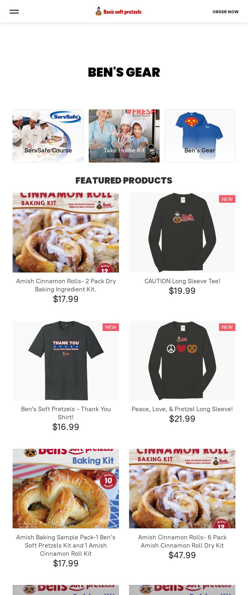 Ben's Soft Pretzels Menu