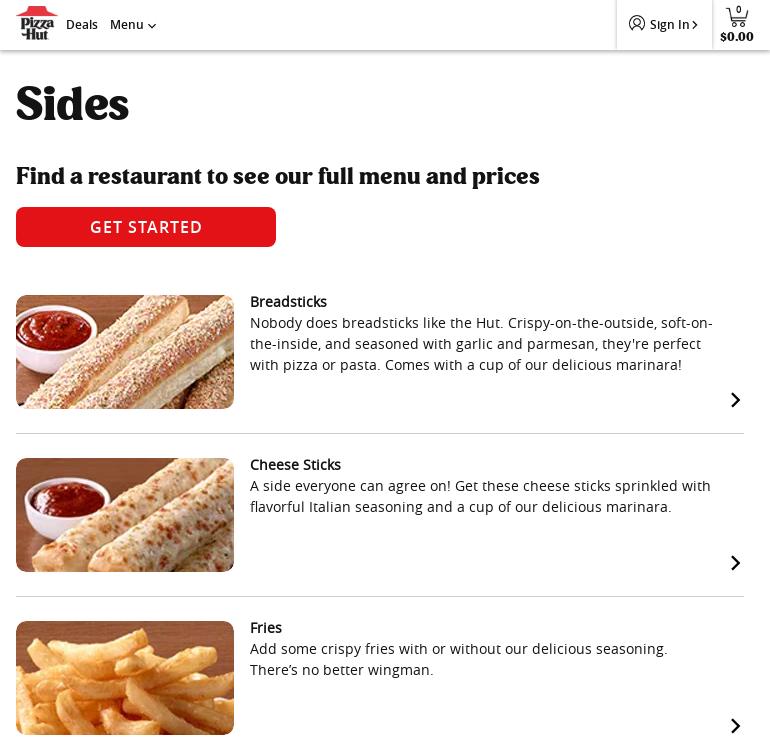 Pizza Hut Menu