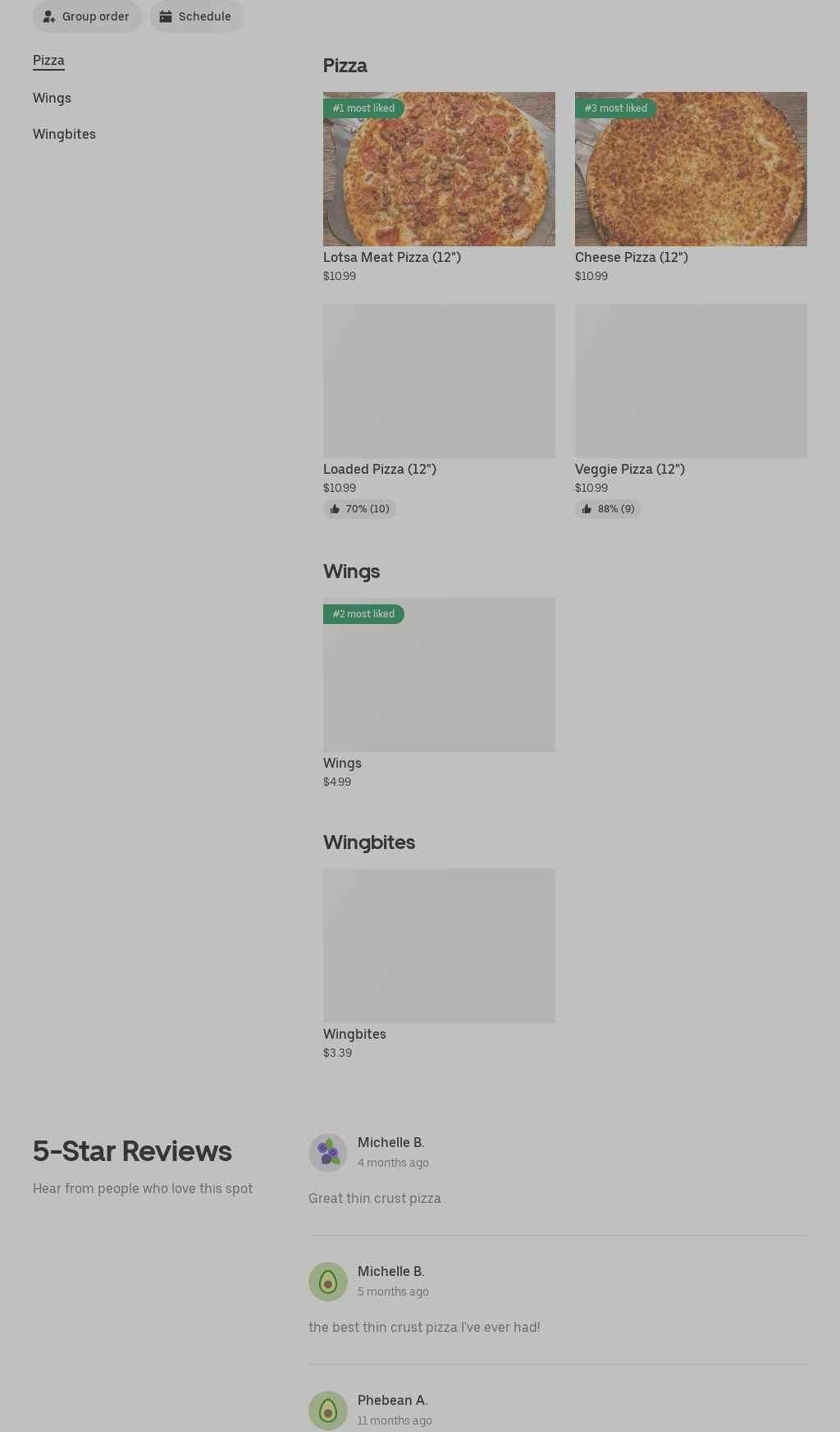 Hunt Brothers Pizza Menu