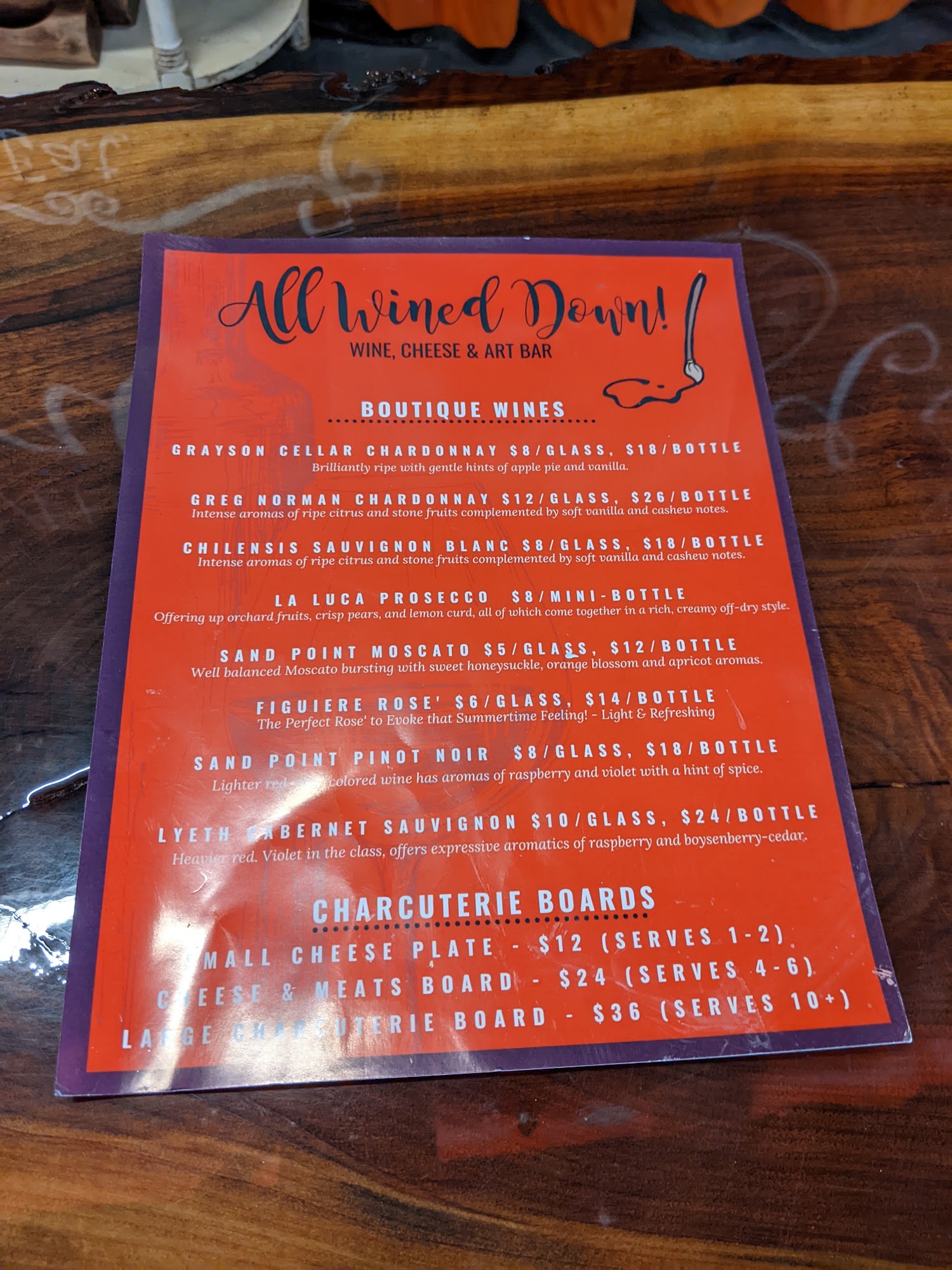 All Wined Down! Menu