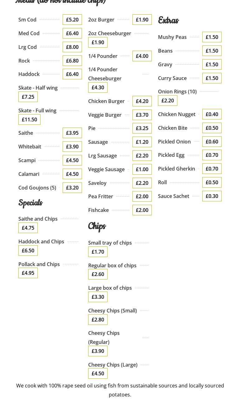 Star of the Sea Menu