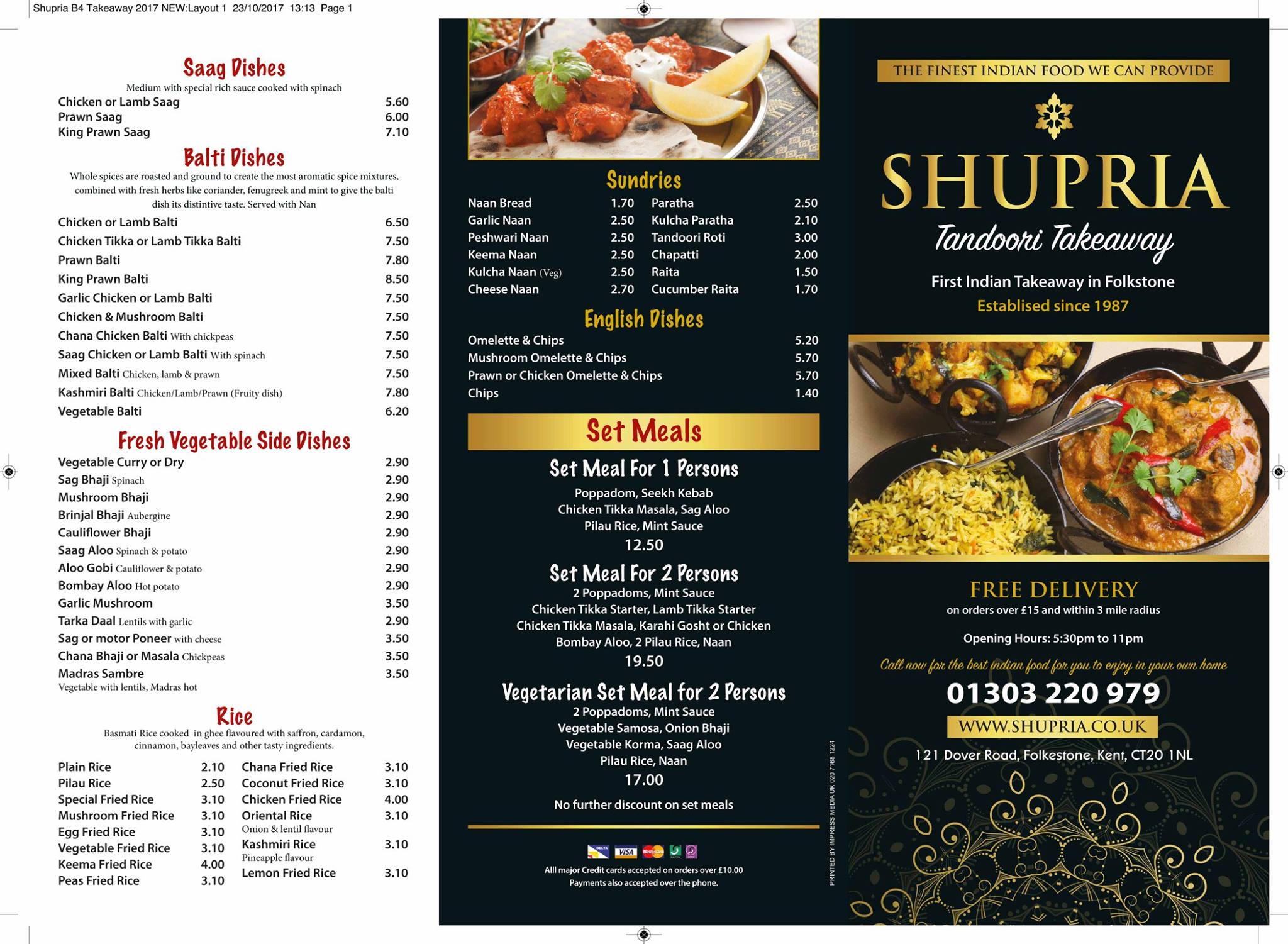 Shupria Menu