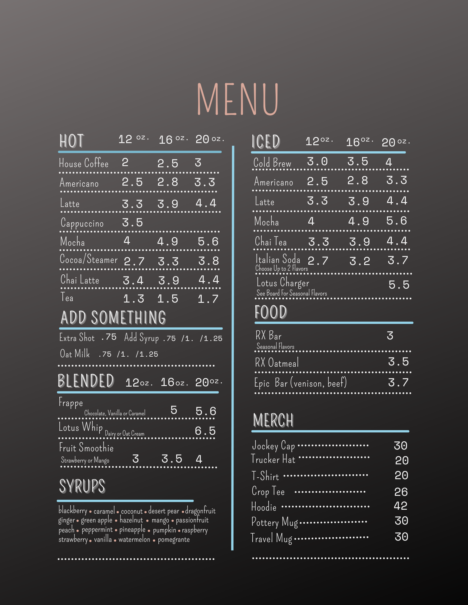 Ma Joad Menu