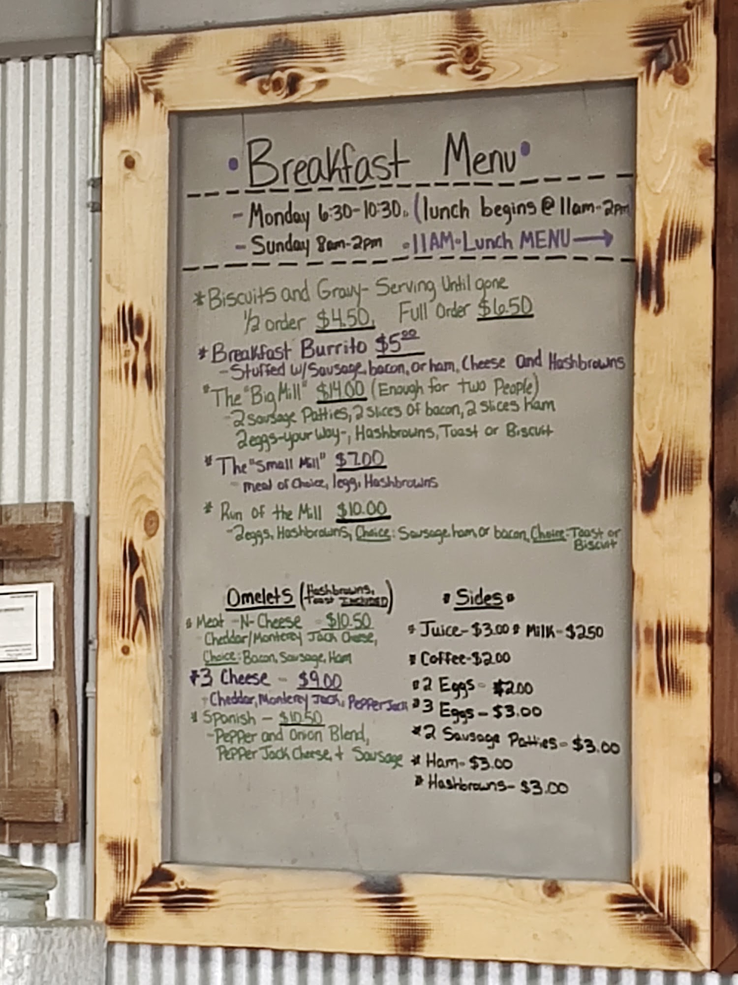 Papa's Burger Mill Menu