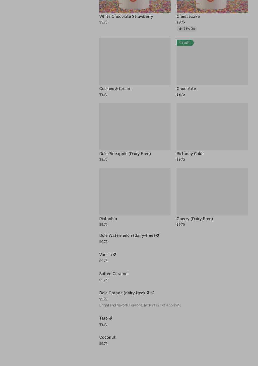 Orange Leaf Frozen Yogurt Menu