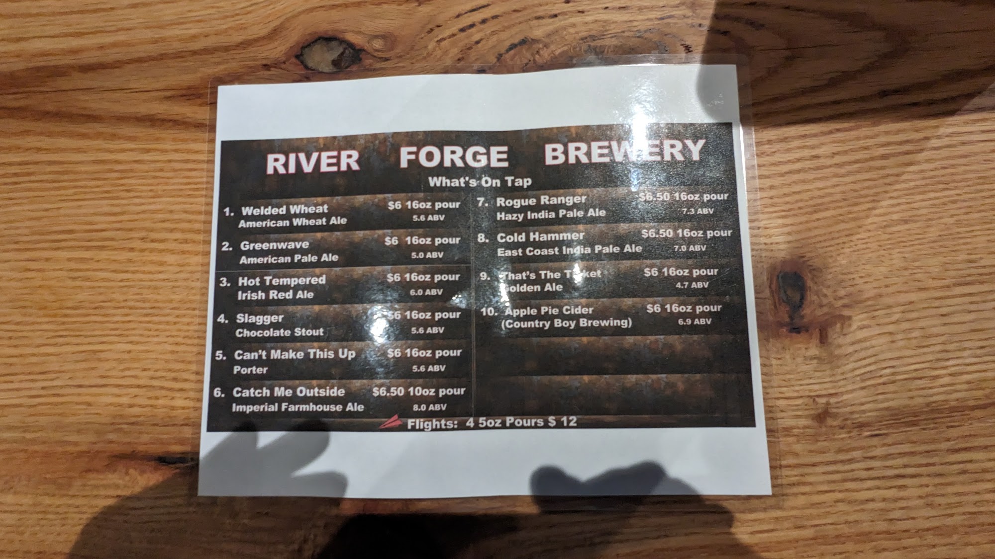 River Forge Brewery Menu
