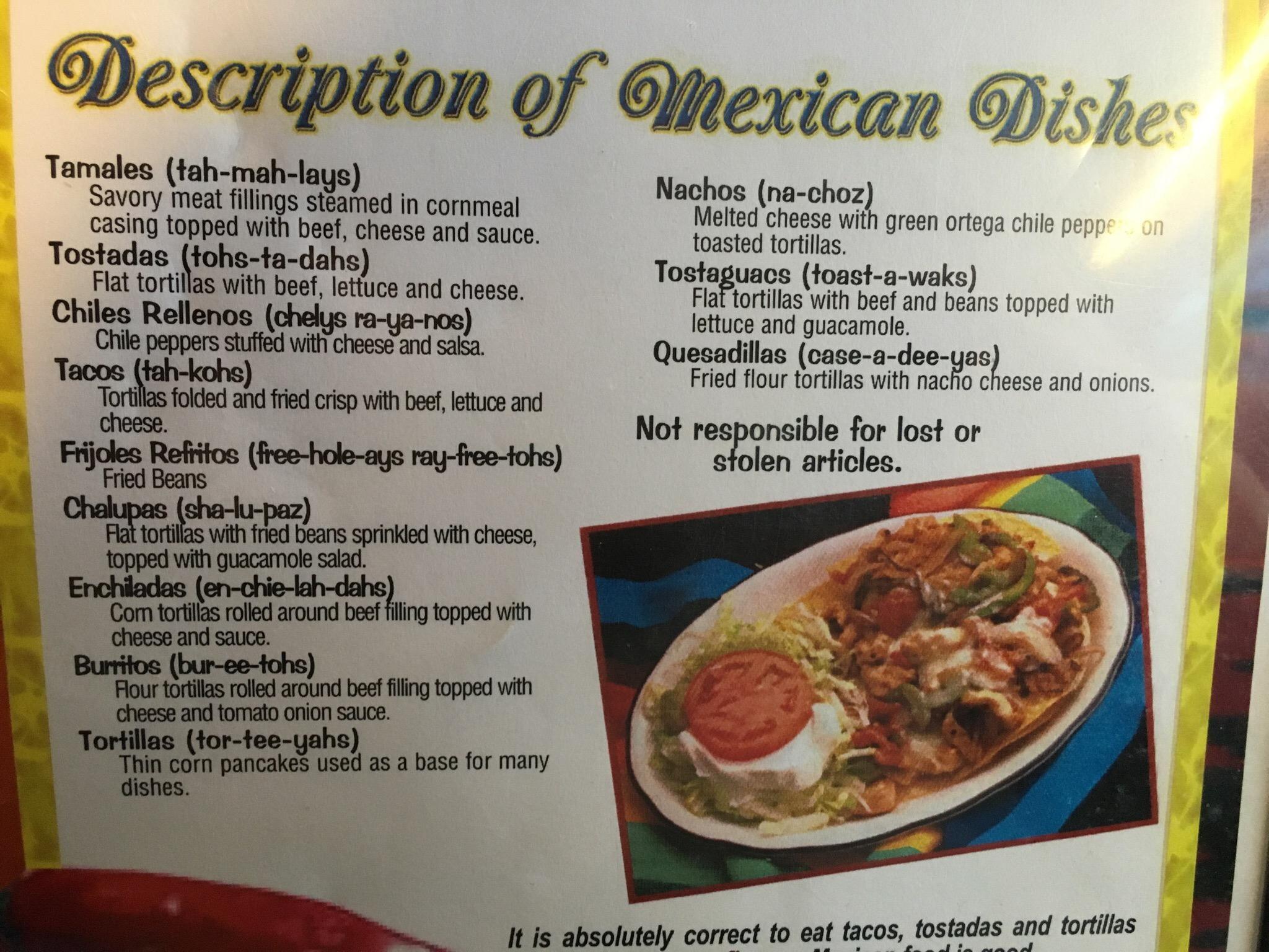 Mexican Restaurant Menu