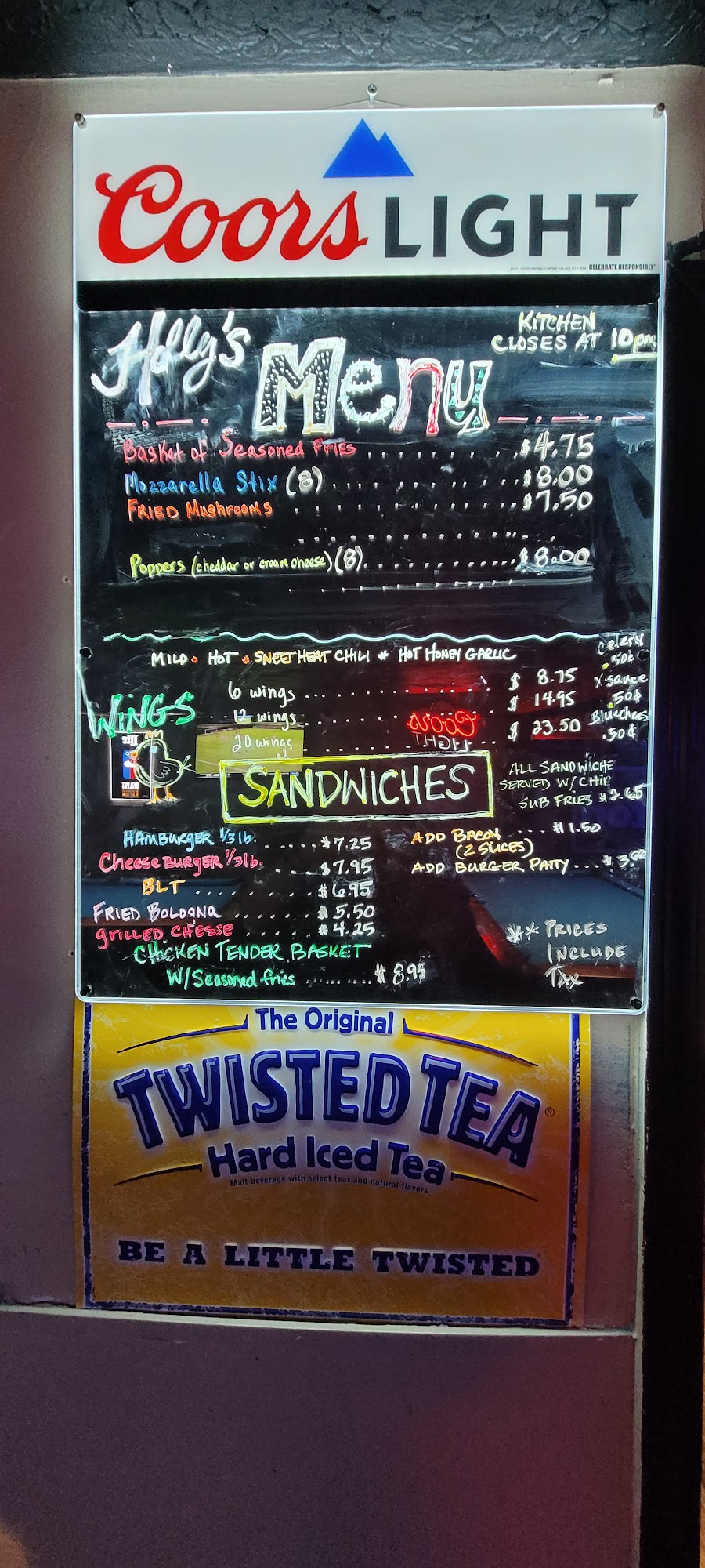 Holly's Pour House Menu