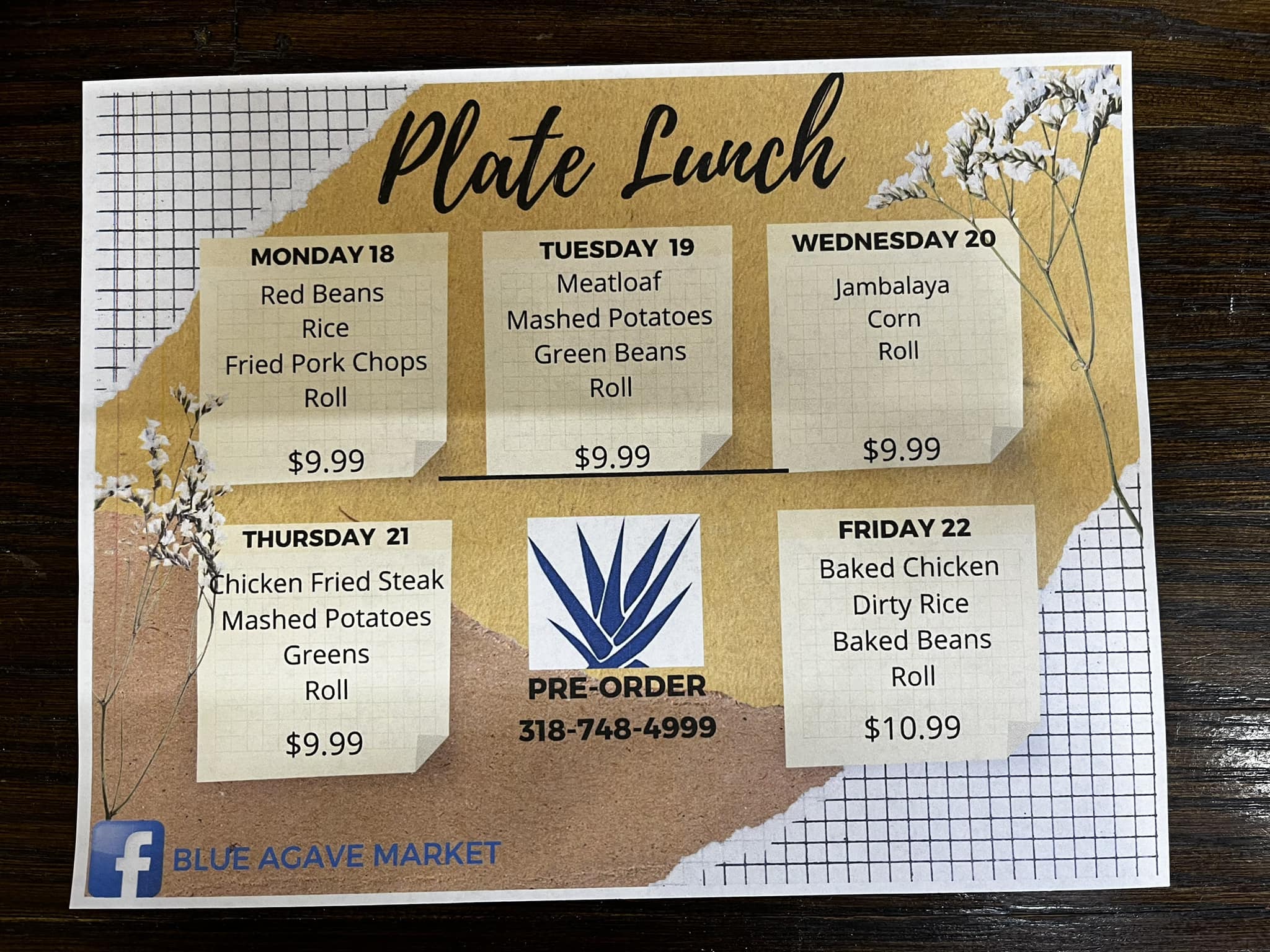 Blue Agave Market Menu