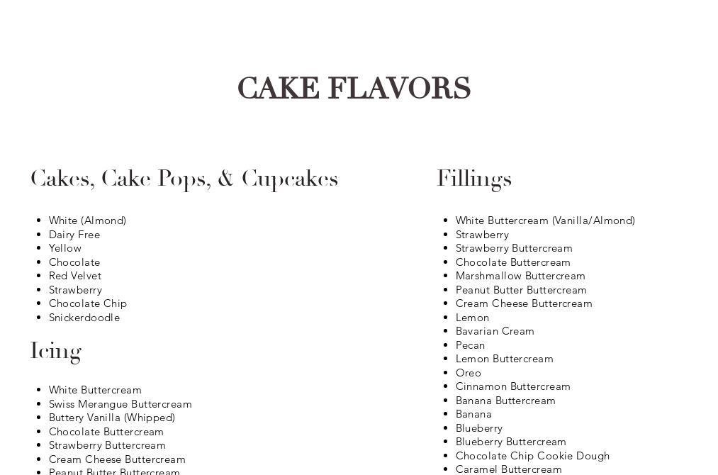 Our Sweet Addiction Menu