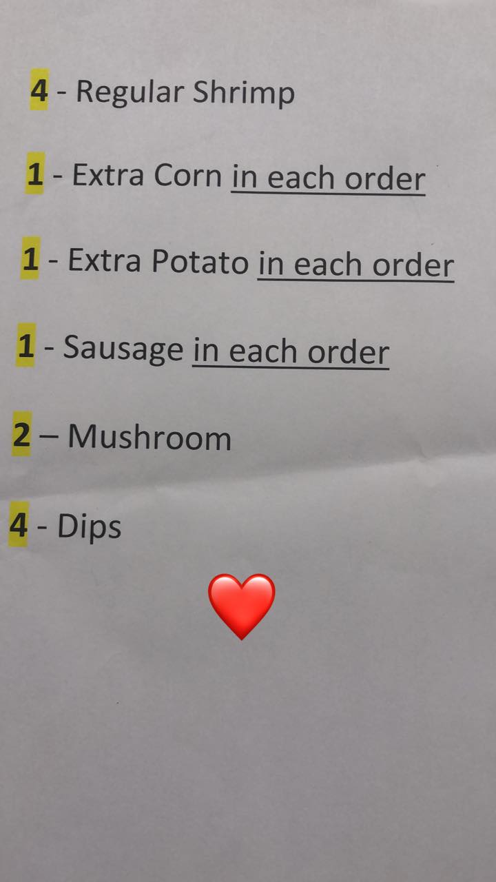 Bayou Cajun Crawfish Menu