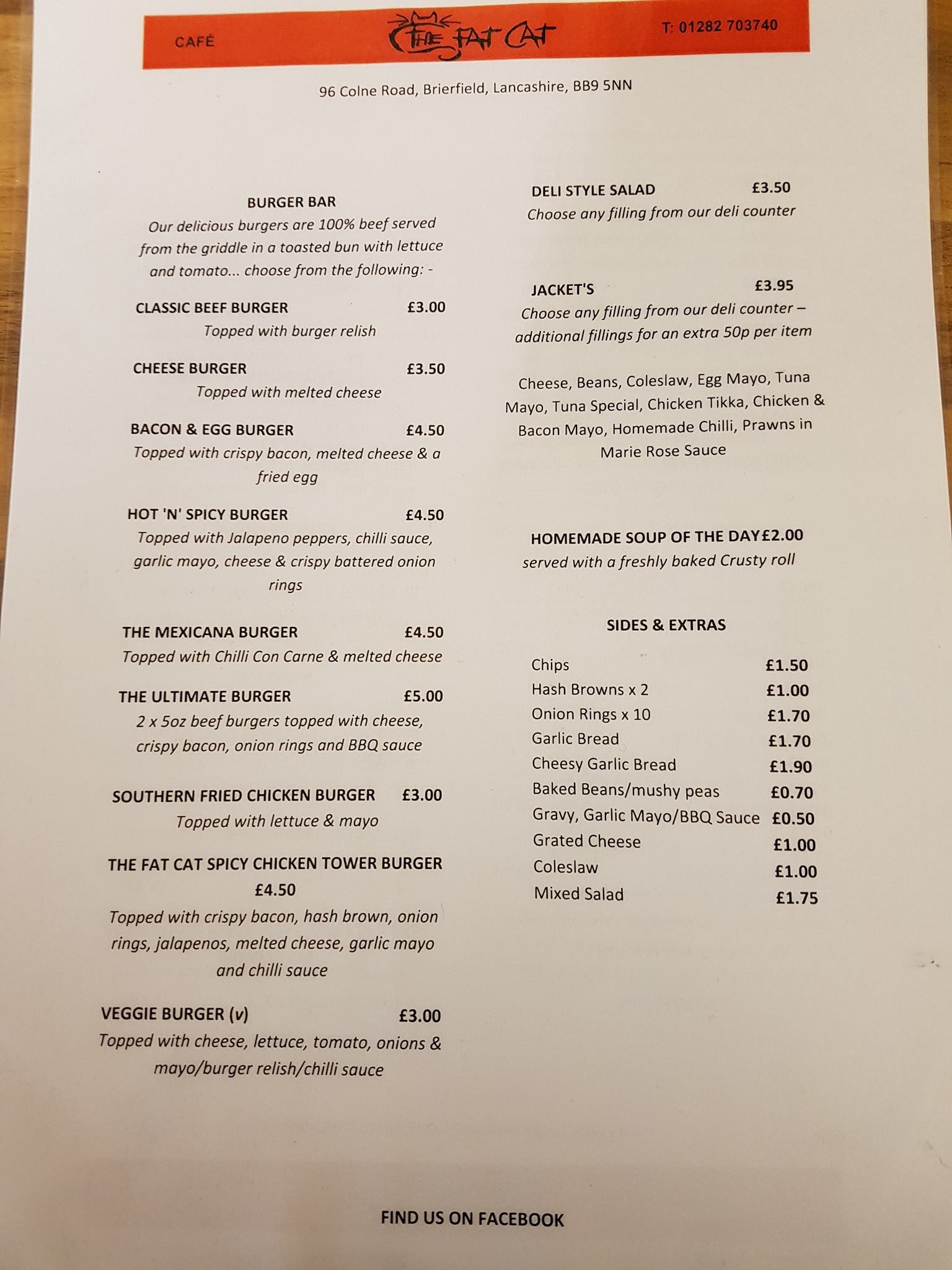 The Fat Cat Cafe Menu