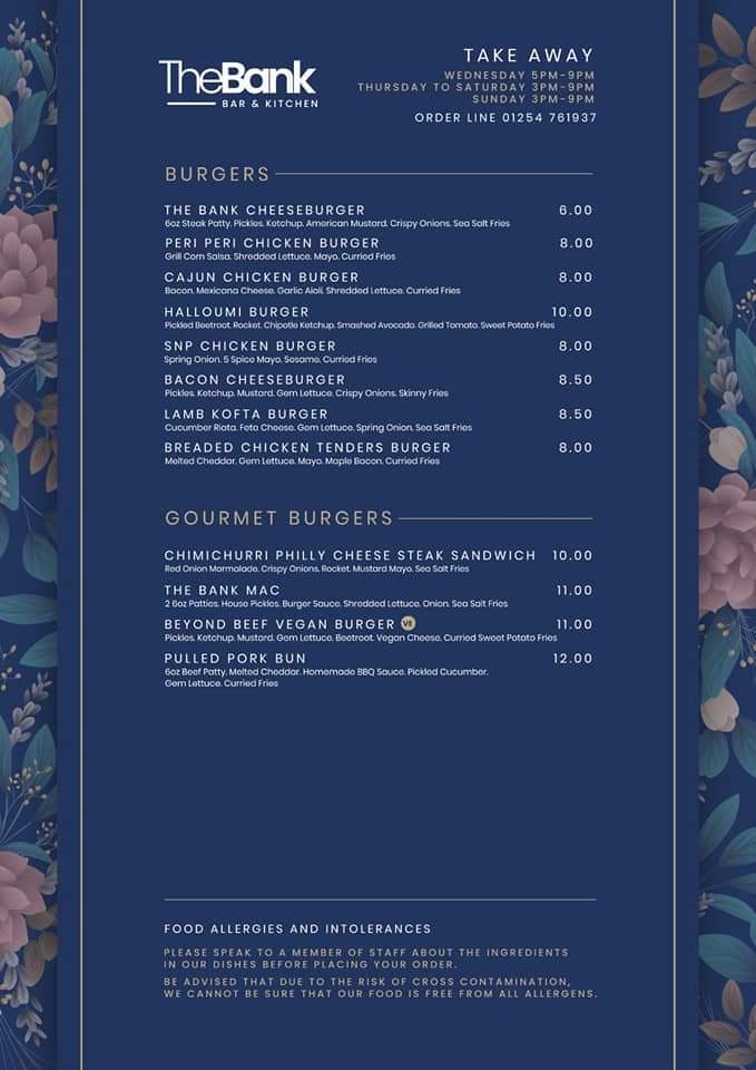 The Bank Bar Menu