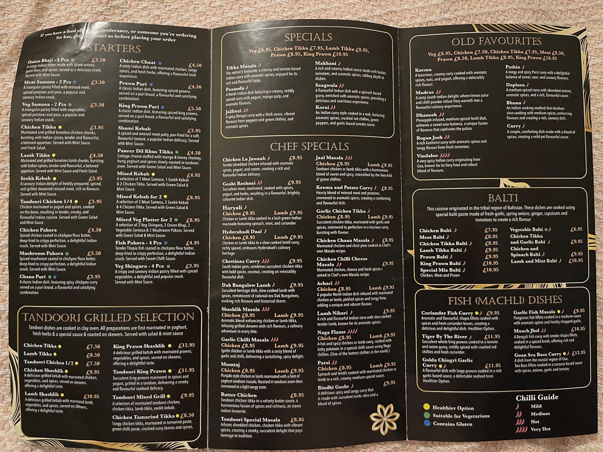 Sadia's Bengal Tiffin Room Menu