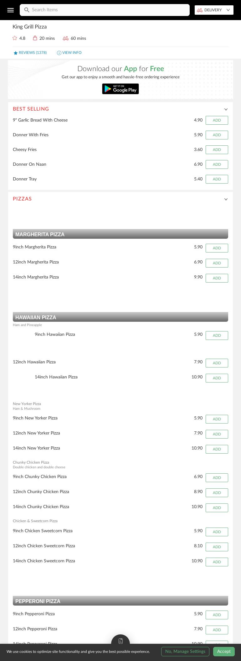 King Grill Pizza Menu