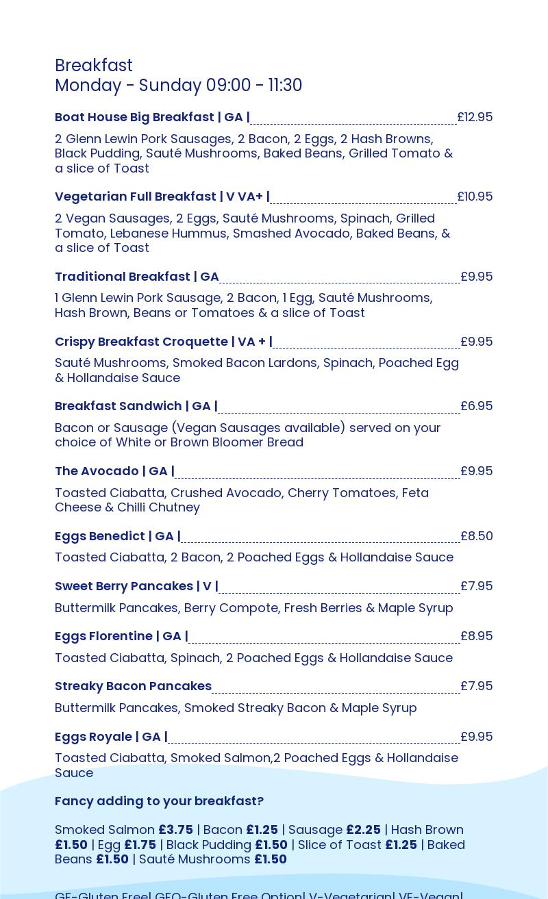 Pilling's Boat House Menu