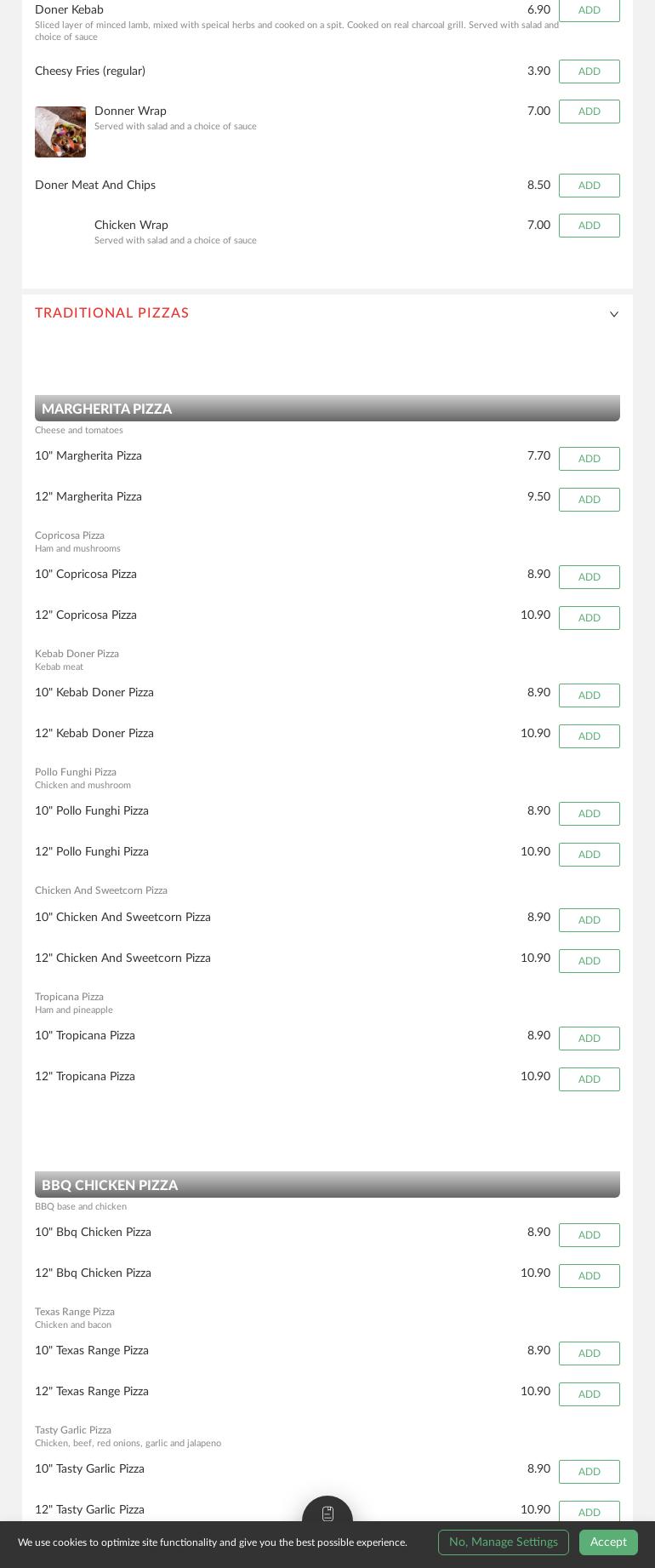 Kebab King Menu
