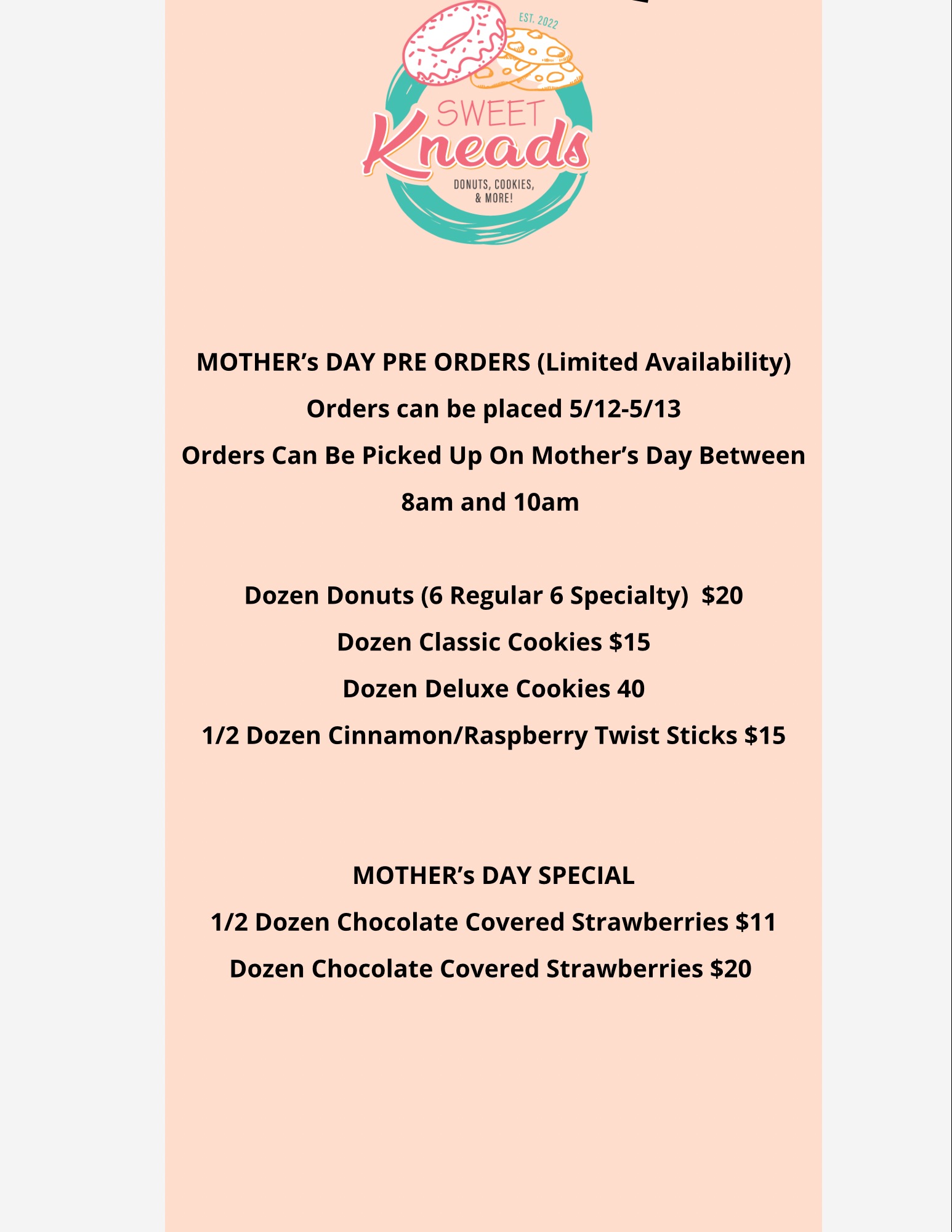 Sweet Kneads Bake Truck Menu