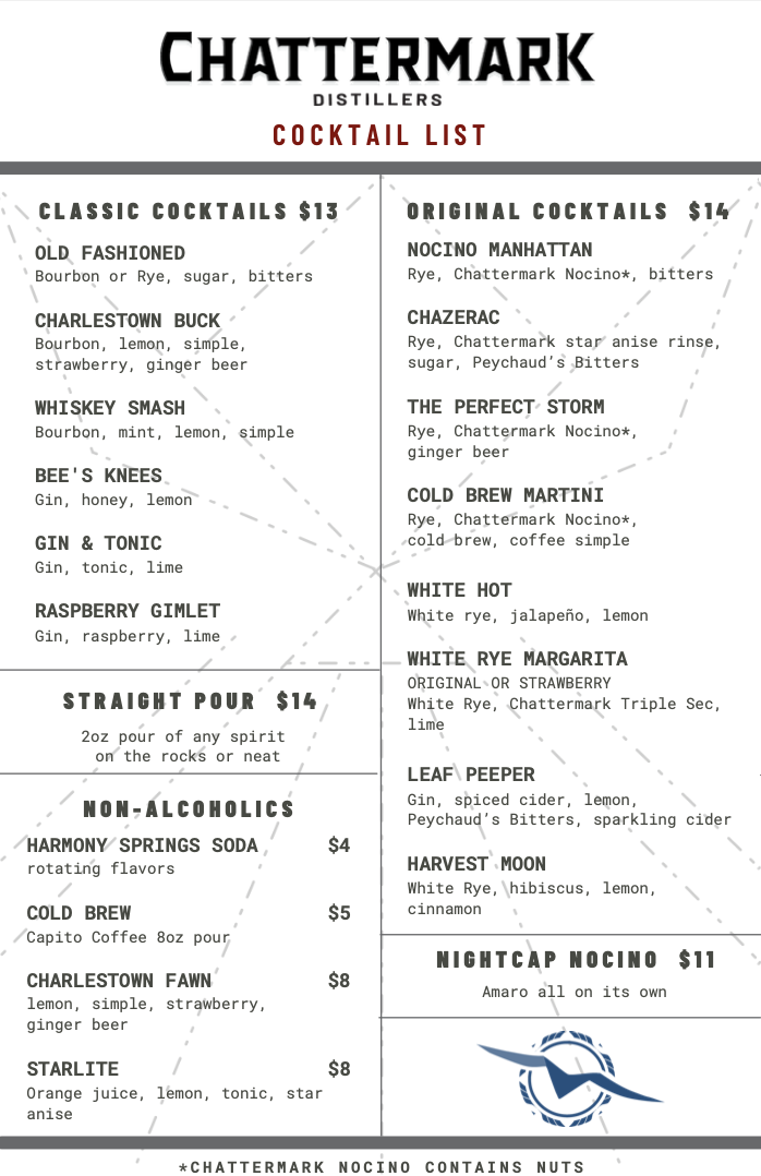 Chattermark Distillers Menu