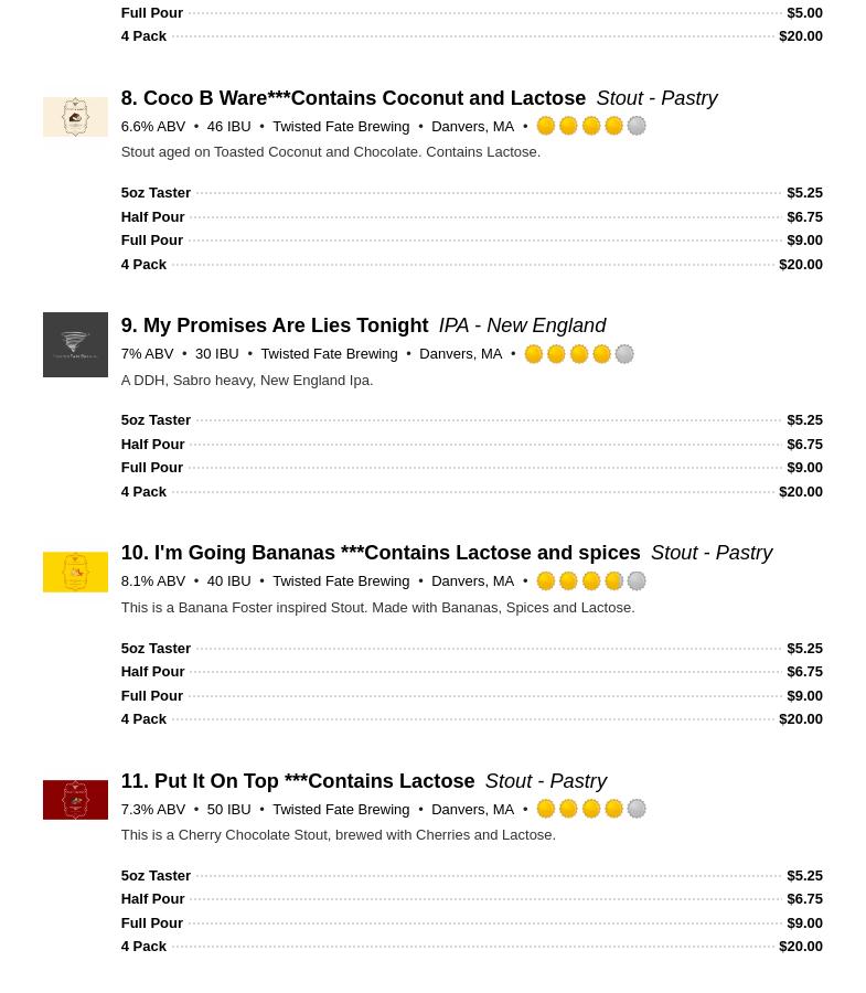 Twisted Fate Brewing Menu