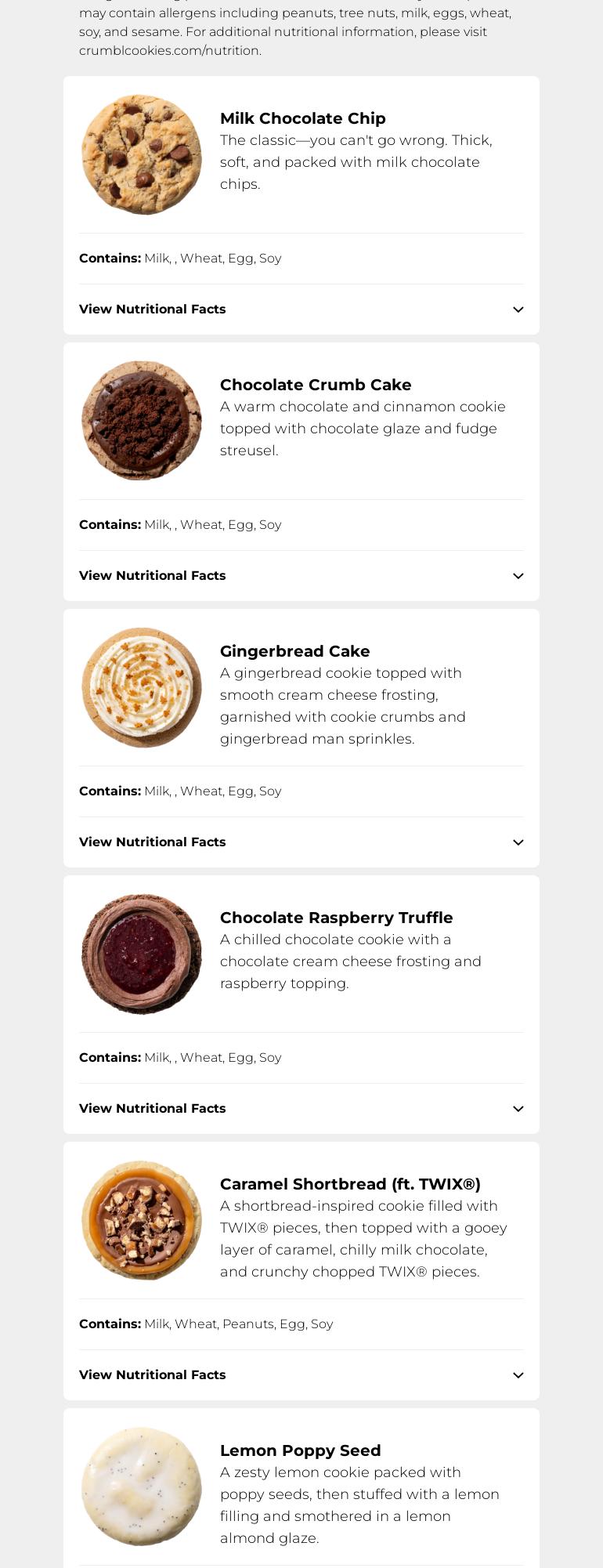 Crumbl - Dartmouth Menu