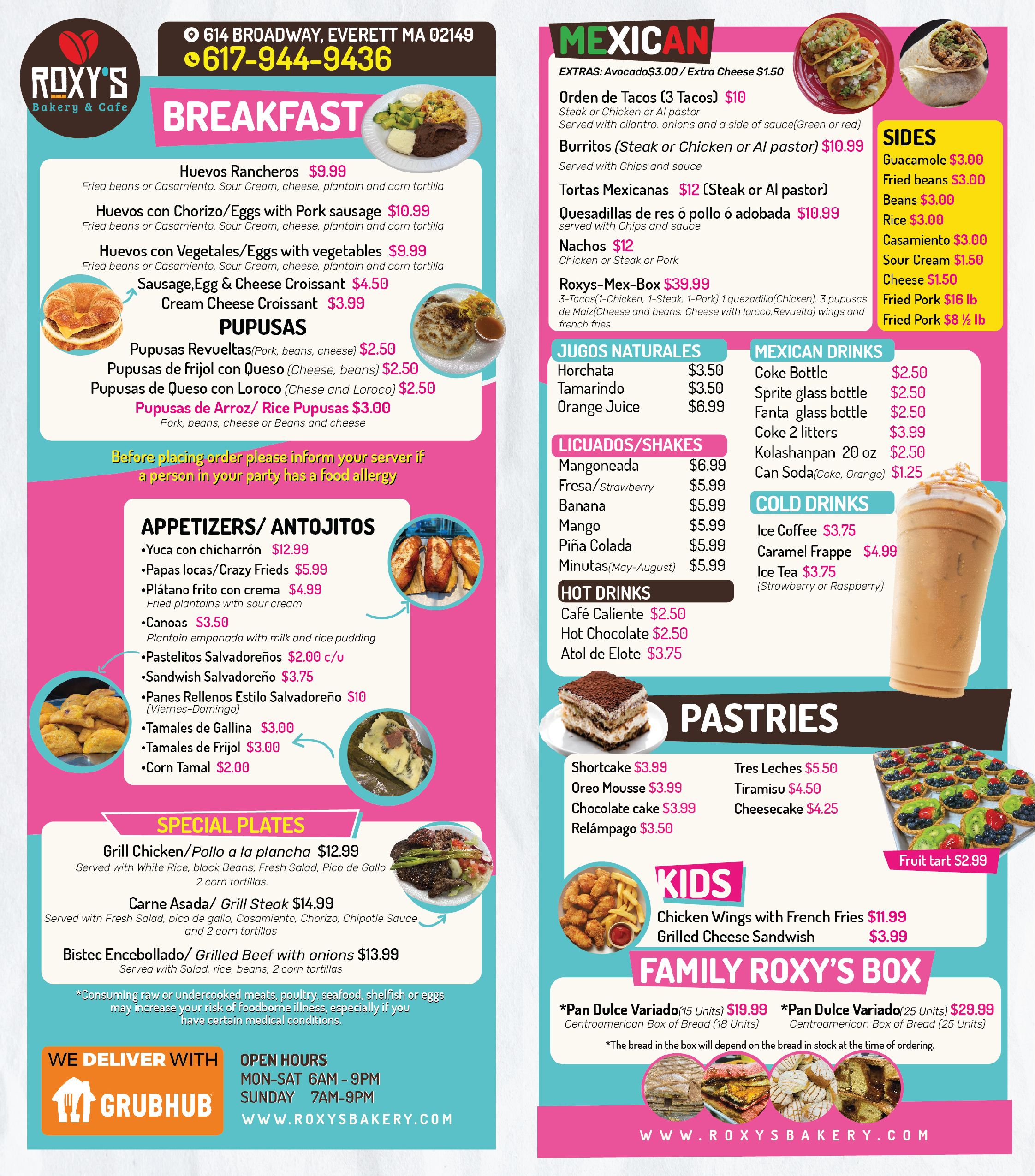 Roxy's Bakery & Restaurant Menu