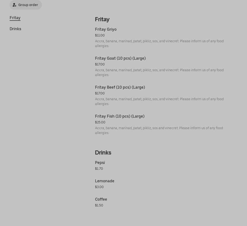 Fritay Restaurant Menu