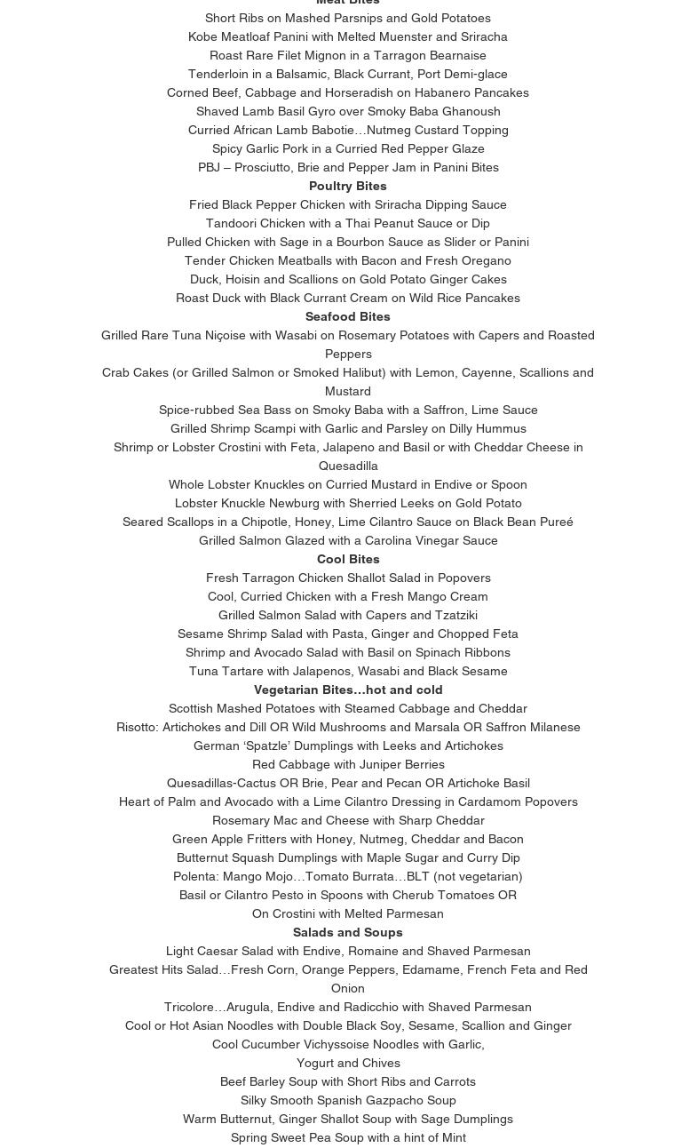 Dine By Design Ltd Menu