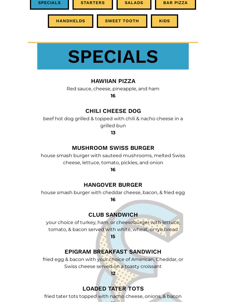 Epigram Brew Co. Menu