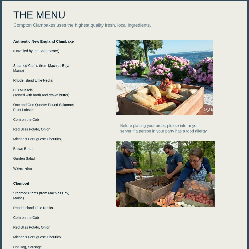 Compton Catering and Clambakes Menu