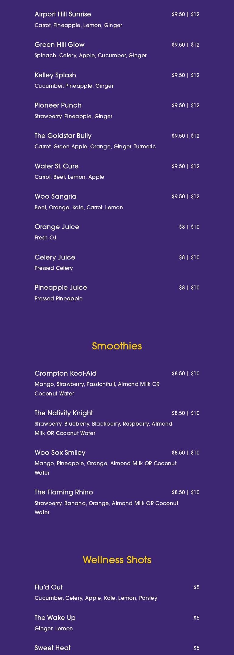Woo Juice Menu