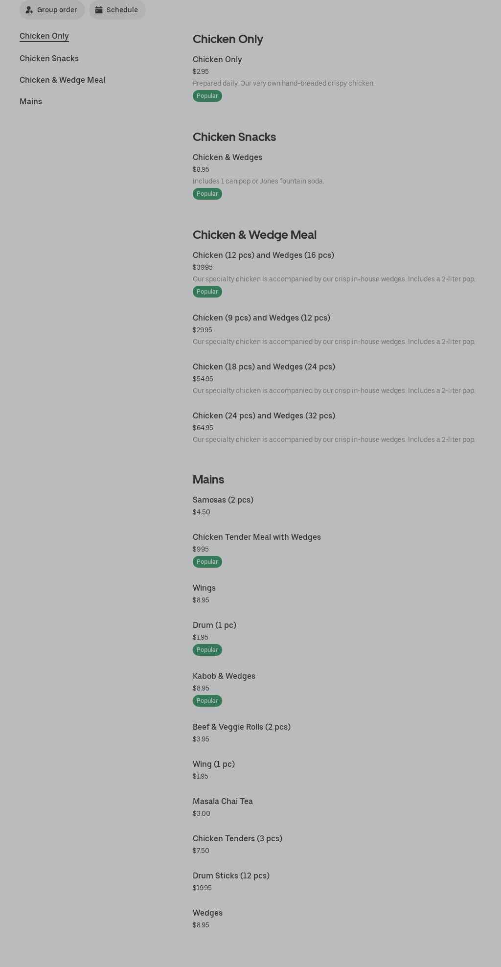 Heffy's Fried Chicken Menu