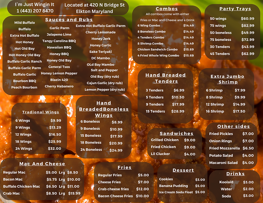 Im Just Wingin It Menu