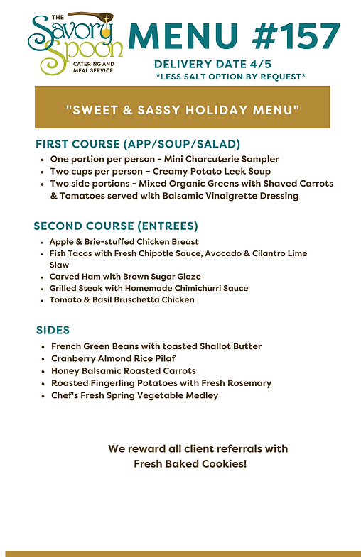The Savory Spoon Catering Company Menu