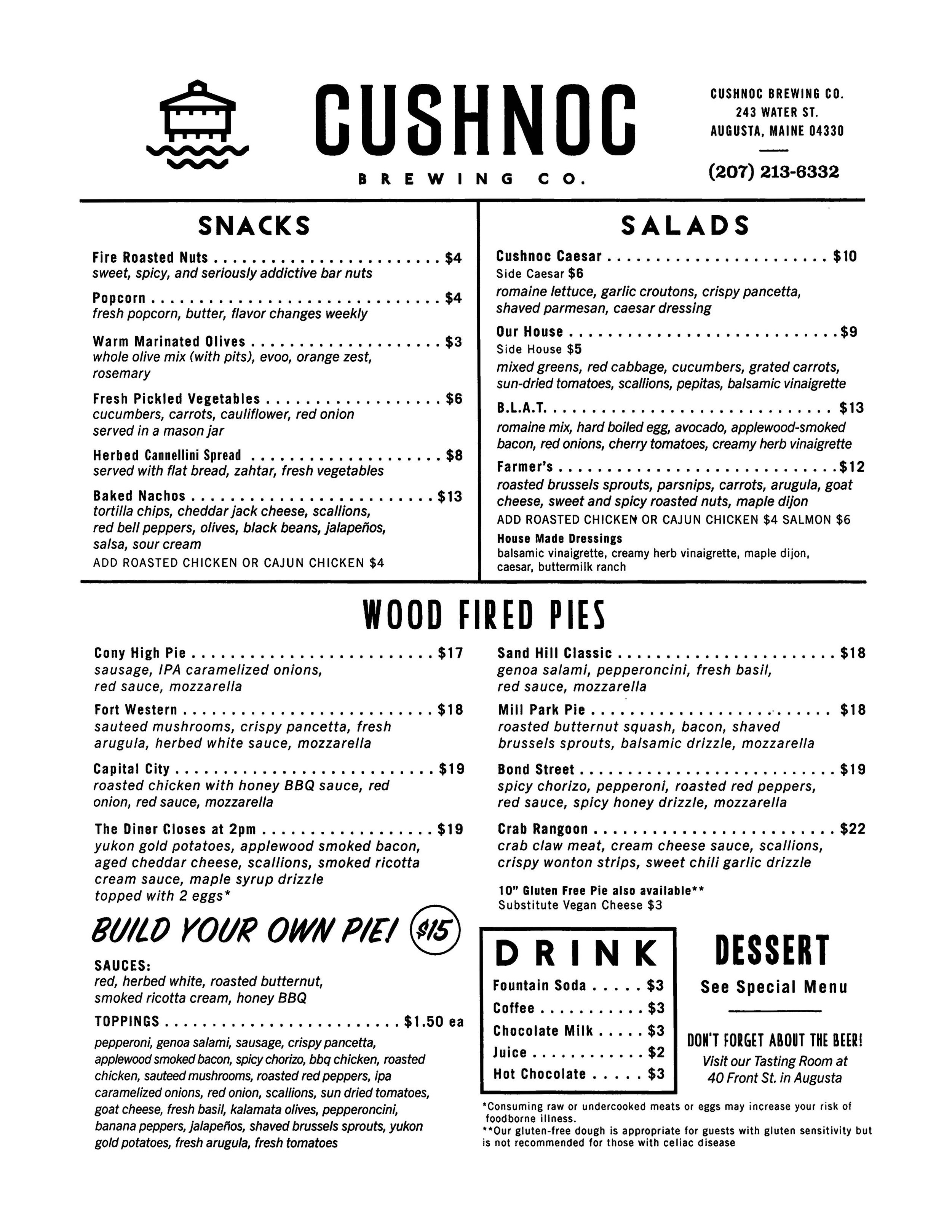 Cushnoc Brewing Co. Annex Menu